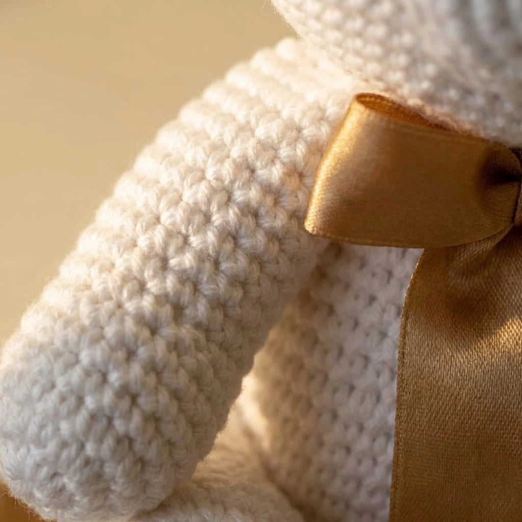 Osito Tejido a Mano en Crochet — Amigurumi Artesanal con Lazo Dorado | Fruit Santé