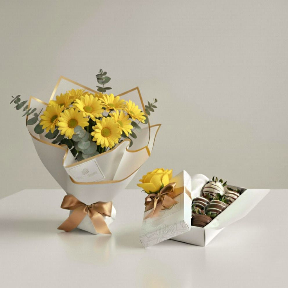 ramo de flores margaritas y fresas con chocolate a domicilio en bogotá