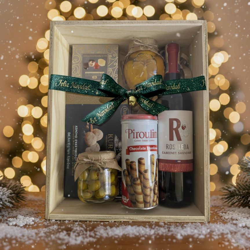 Ancheta navideña gourmet con vino y chocolates en bogotá