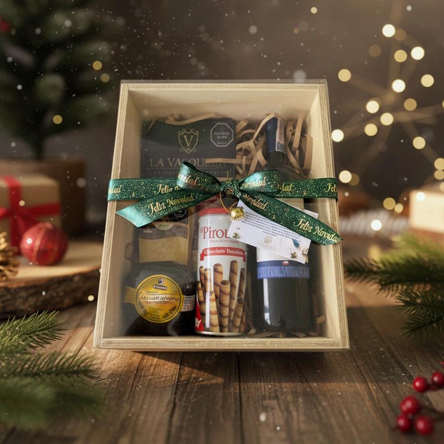 Ancheta navideña con quesos y vino