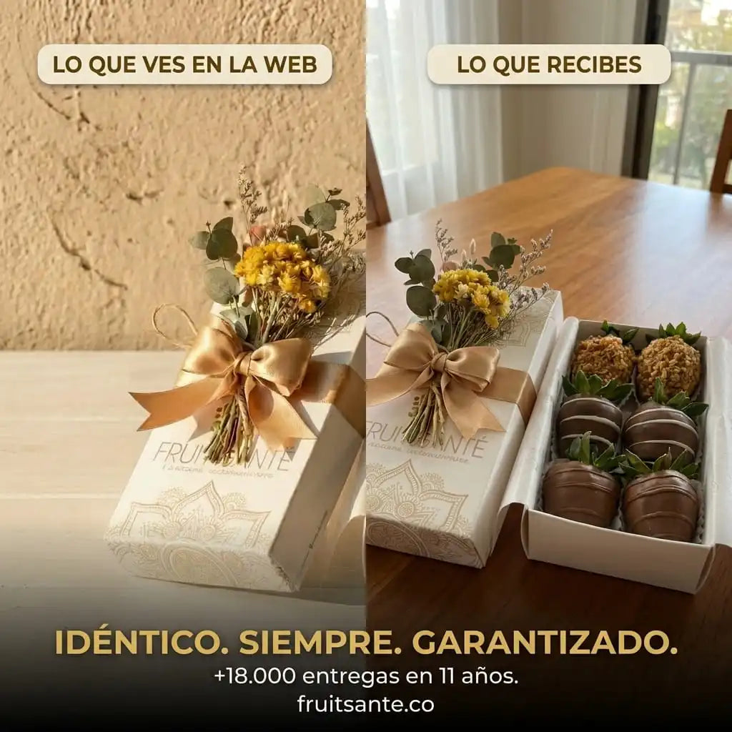 Caja de 6 Fresas con Chocolate y Miniramillete de Flores Secas | Regalo Elegante en Bogotá