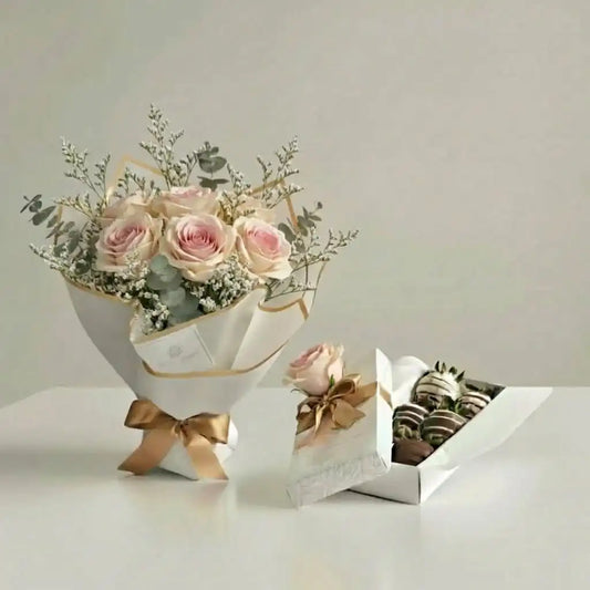 Ramo de rosas rosadas y fresas con chocolate a domicilio en bogotá