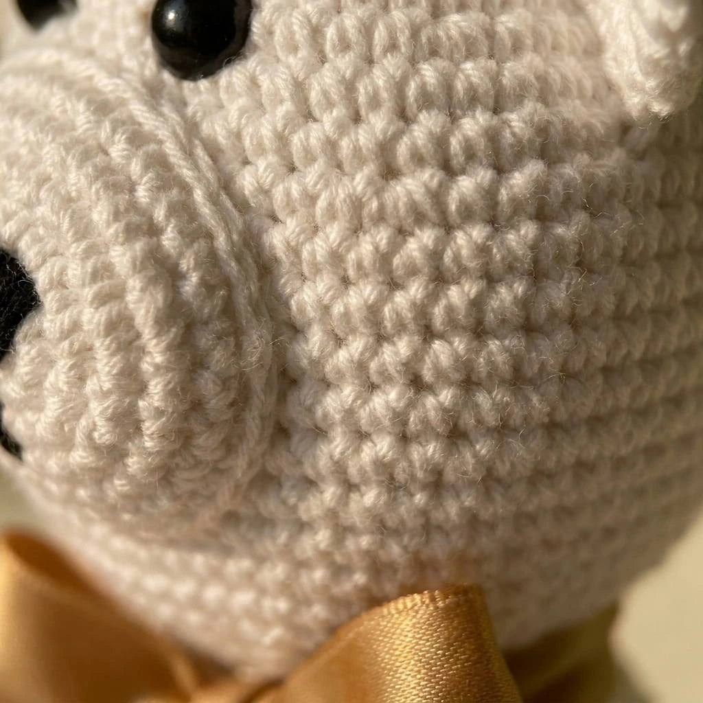 Osito Tejido a Mano en Crochet — Amigurumi Artesanal con Lazo Dorado | Fruit Santé