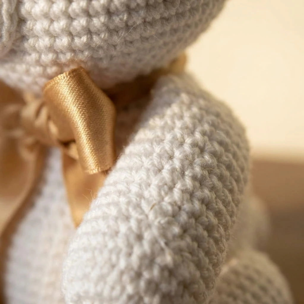 Osito Tejido a Mano en Crochet — Amigurumi Artesanal con Lazo Dorado | Fruit Santé