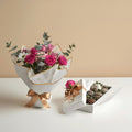 Duo florencia Rosa & Margarita Mix: Bouquet con Eucalipto + Fresas con Chocolate – Set Premium
