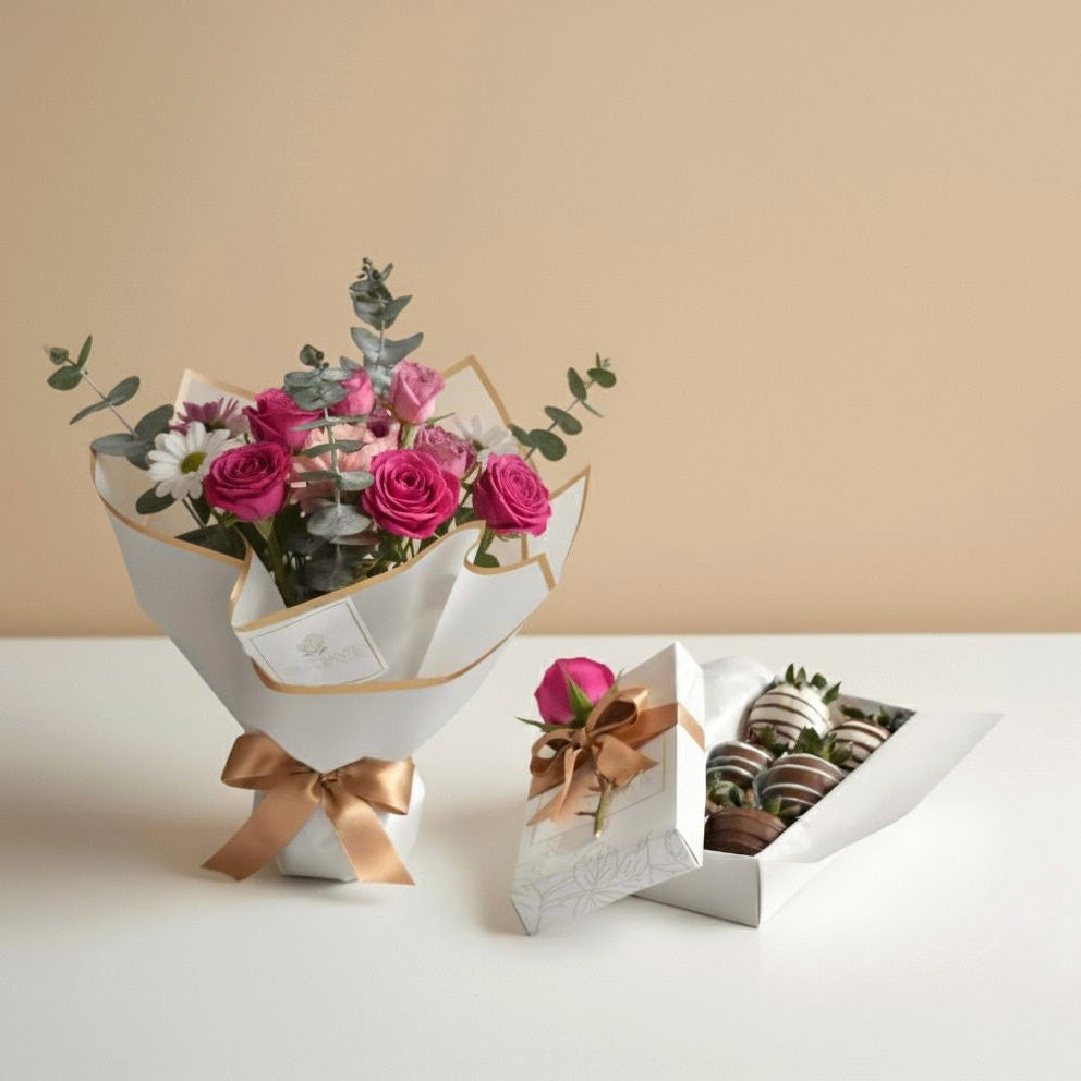 ramo de flores surtidas y fresas con chocolate a domicilio en bogotá