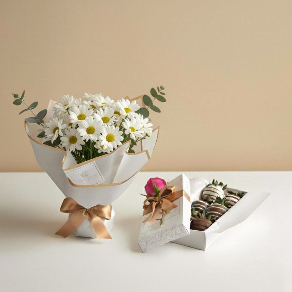 ramo de flores margaritas y fresas con chocolate a domicilio en bogotá