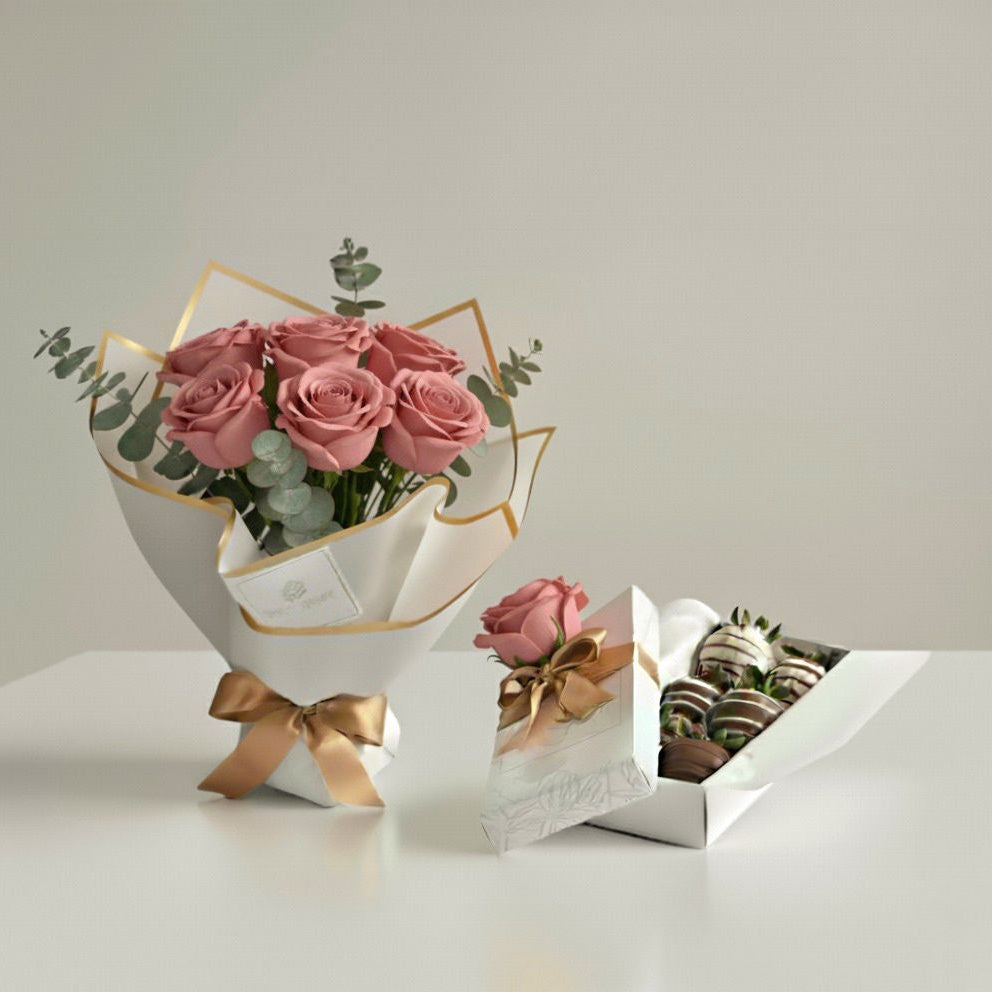 Ramo de rosas rosadas y fresas con chocolate a domicilio en bogotá