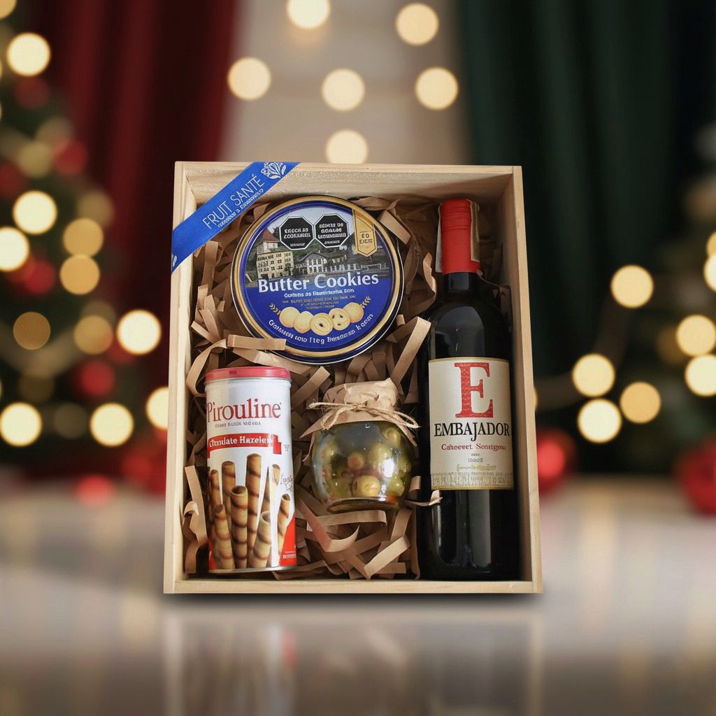 Ancheta navideña con vino cabernet, galletas
