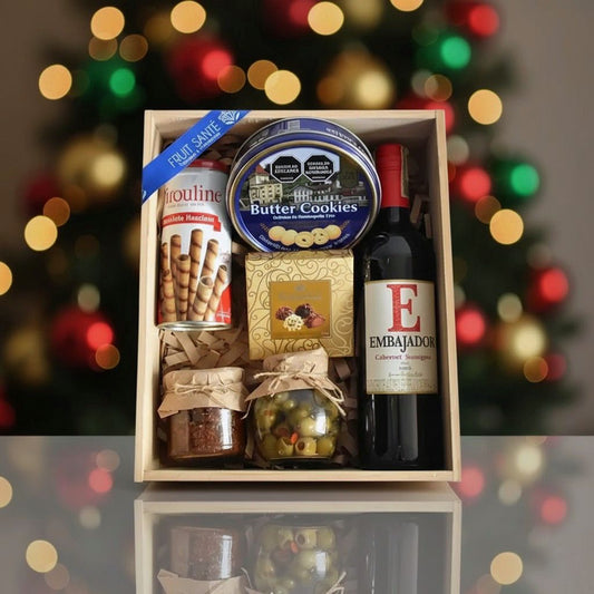 ancheta navideña con vino y galletas en bogota gourmet