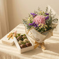 Duo Florencia: Primavera — Bouquet de Hortensia & Fresas con Chocolate