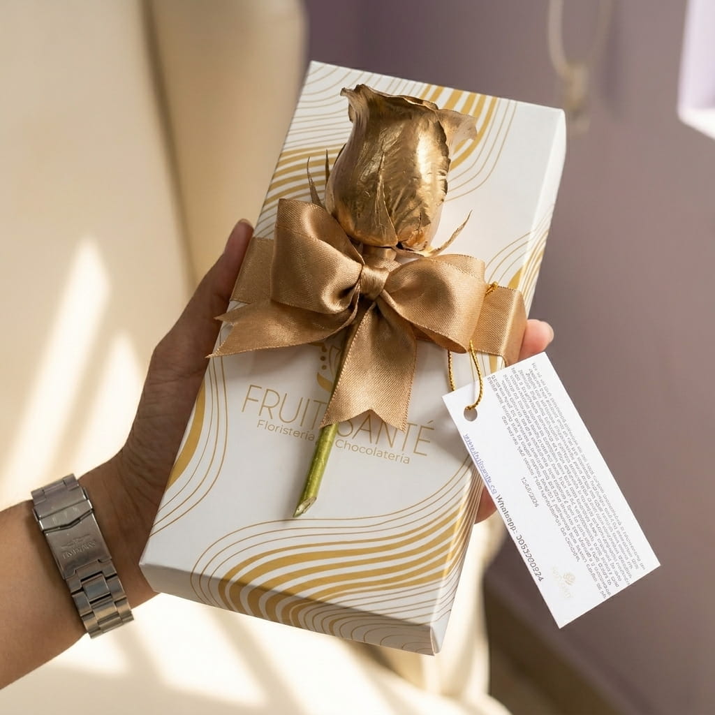Caja de 6 Fresas premium con Chocolate y Rosa Dorada: El Regalo Perfecto para Sorprender 🌹🍓