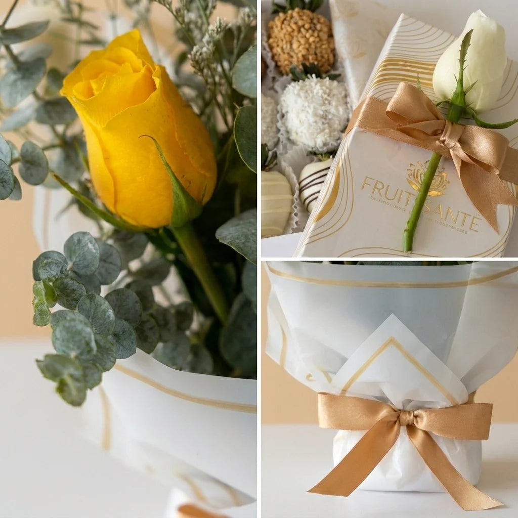 Sol de Gratitud: Rosas Amarillas & Fresas con Chocolate – Duo Florencia premium
