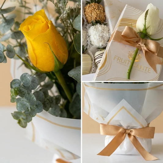 Sol de Gratitud: Rosas Amarillas & Fresas con Chocolate – Duo Florencia premium