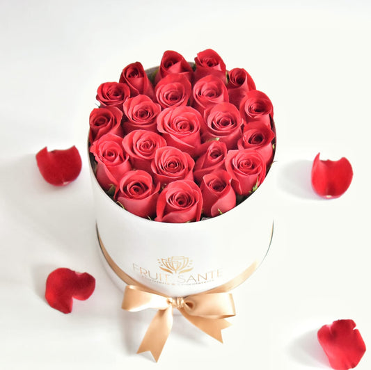 arreglo de rosas en caja cilindrica