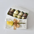 Caja de 8 Fresas premium con chocolate y Chocomensaje + Rosa amarilla