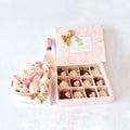 Corazon de rosas en tonos pasteles + Caja rosada de 12 Fresas premium + Champagna JP Chenet 200ml