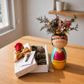 Caja 6 Fresas Premium + Rosa + Obra de Arte Madera Frida Kahlo Pot.Pots | Torneada a Mano | Certificado